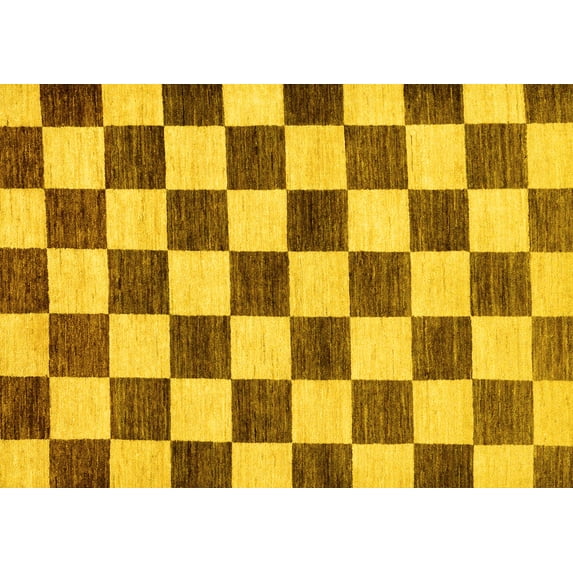 Ahgly Company Indoor Rectangle Checkered Yellow Modern Area Rugs, 5' x 8'