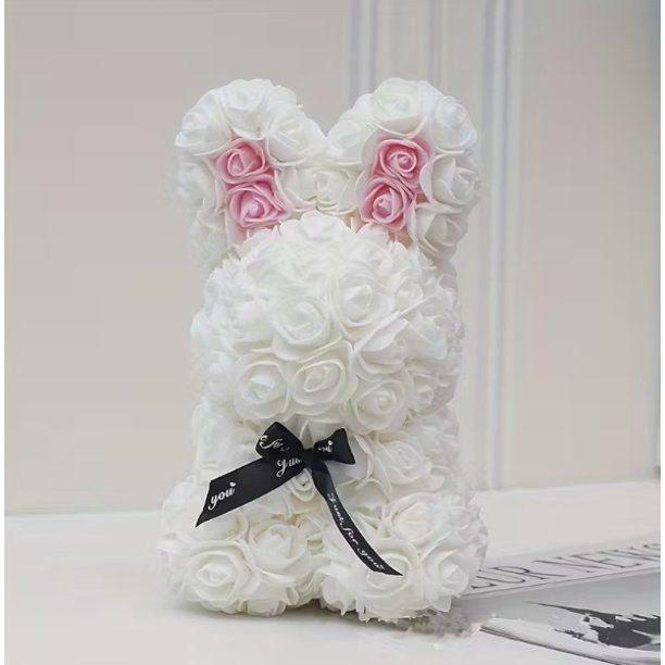 1 pieza de conejo de flores de espuma simulada, conejo de flores eternas, conejo rosa de San Valentín, Navidad