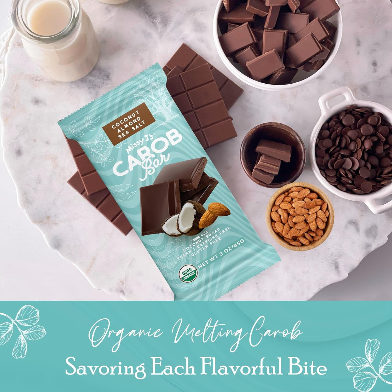Missy J’s Organic Carob Coconut Almond Candy Bar Healthy Snack Low Calorie Snacks 12 Pack