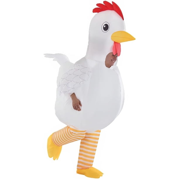 Disfraz inflable de plástico con forma de pollo blanco para adulto
