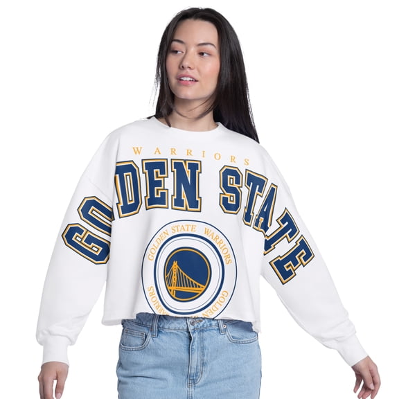 Women's G-III 4Her by Carl Banks White Golden State Warriors Bleachers Cropped French Terry Sweatshirt