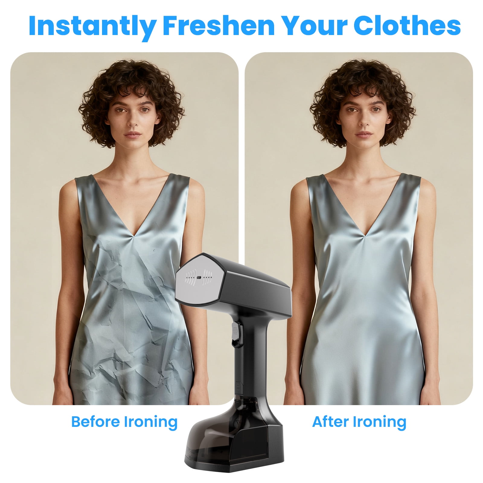 Steamer for Clothes, 1500W Portable Handheld Garment Steamer with Powerful Steam, 15s Fast Heat-up & 3 Steam Settings, 350ml Removable Tank, Black