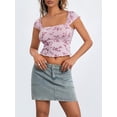 thumbnail image 3 of KelaJuan Women Crop Floral T-Shirts Summer Short Sleeve Basic Tops Casual Pullovers for Streetwear Aesthetic Grunge Clothes, 3 of 6