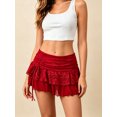 thumbnail image 5 of Womens Mini Skirt Lace Floral Tiered Ruffle Low Waist Side Drawstring Going Out Cake Skirts, 5 of 9