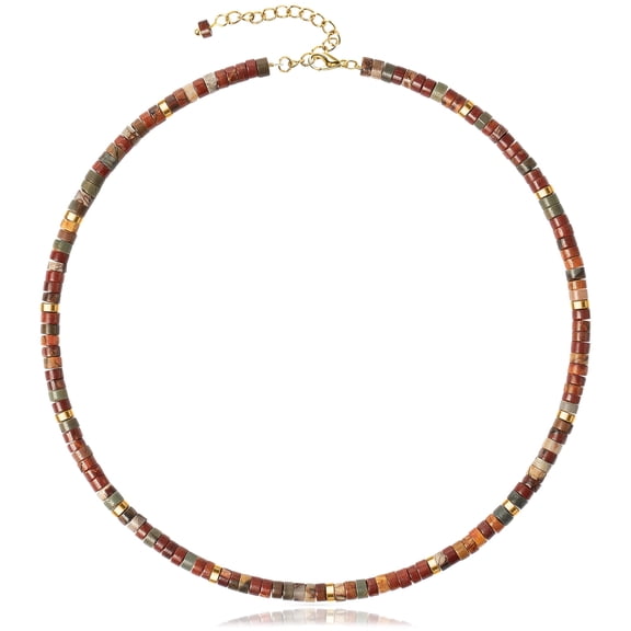 Elphaba Galinda Beaded Gemstone Necklace for Women: Natural Healing Red Creek Jasper Necklaces for Stress Relief - Boho Bead Choker Handmade Jewelry for Summer Beach Gifts
