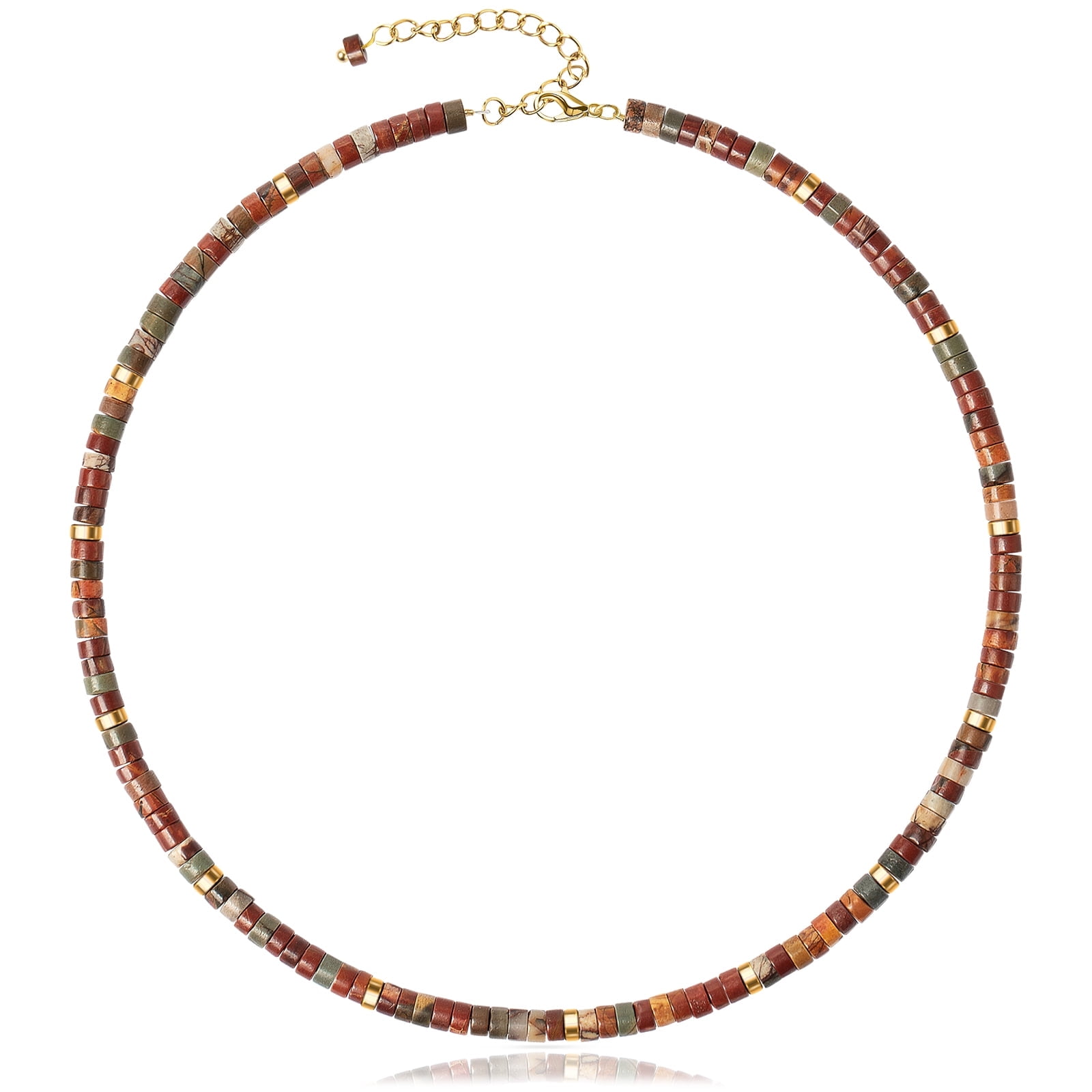 Elphaba Galinda Beaded Gemstone Necklace for Women: Natural Healing Red Creek Jasper Necklaces for Stress Relief - Boho Bead Choker Handmade Jewelry for Summer Beach Gifts