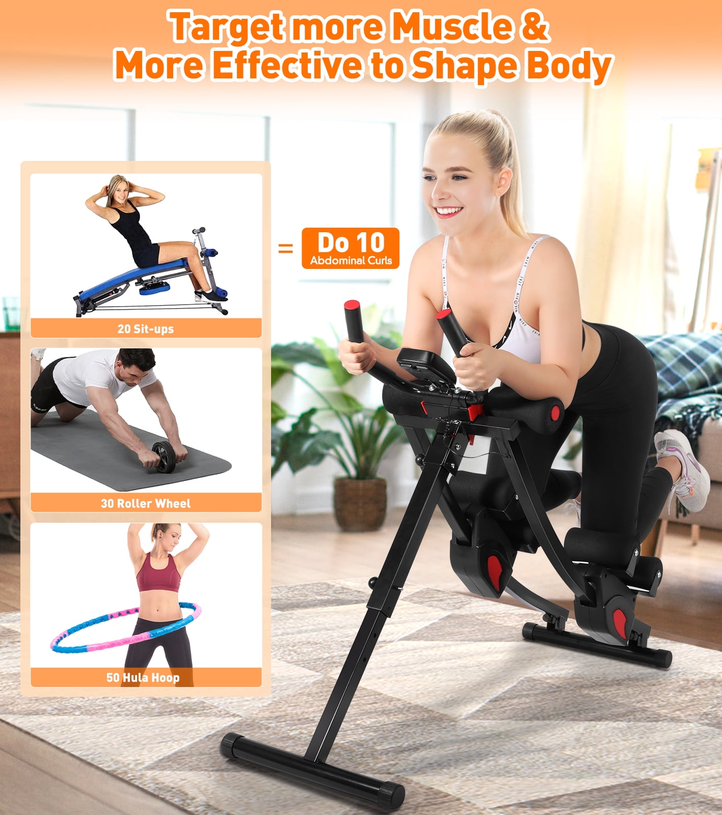 GIKPAL Fitness Ab Machine, 4 Adjustable Resistance Levels Ab Workout Equipment for Home Gym, Height Adjustable Ab Trainer, Foldable Fitness Equipment.440lbs Weight Capacity