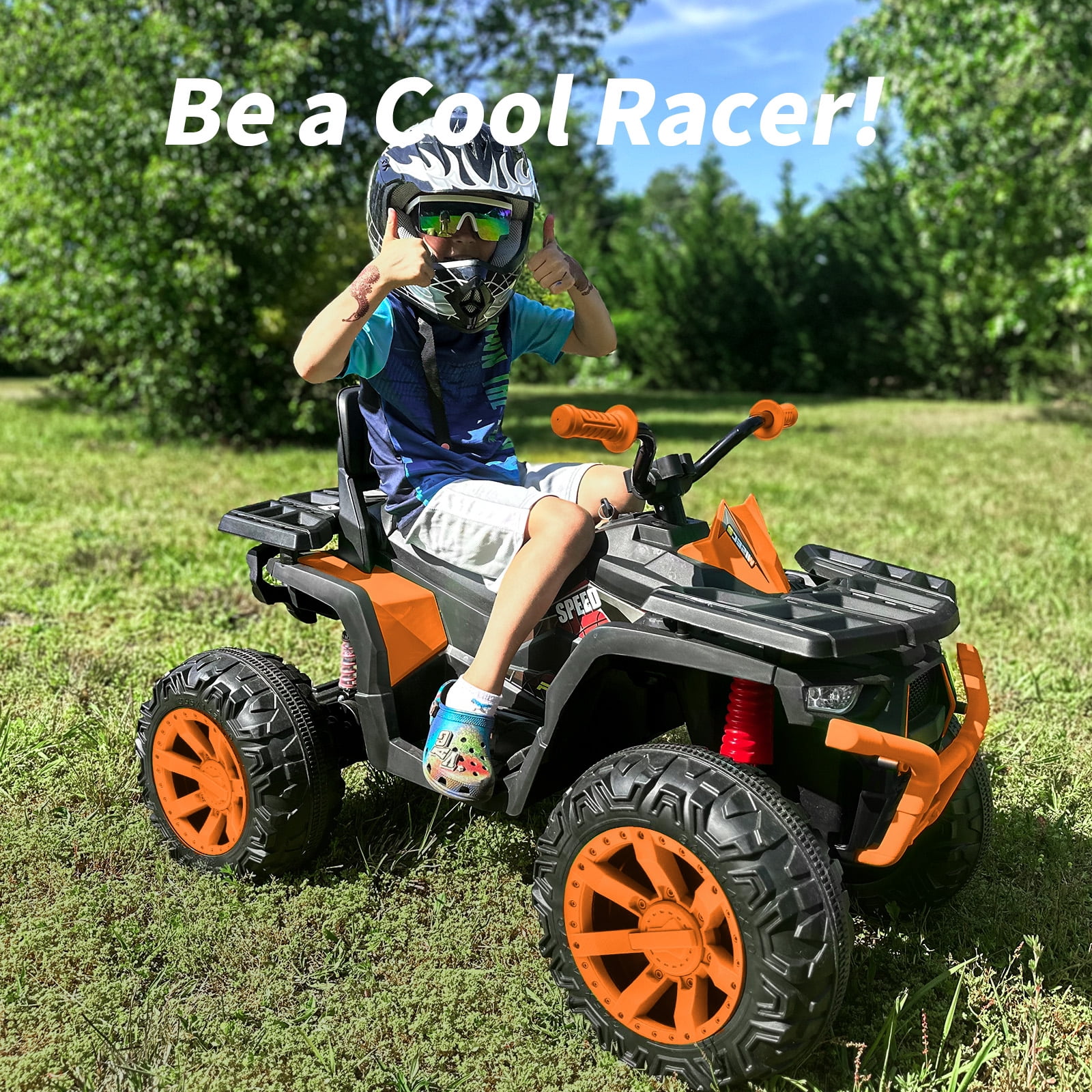 Hikiddo 24V 4WD Kids ATV 4 Wheeler, 2-Seater Powered Ride on ATV Toy for Big Kids w/ Bluetooth, 4x200W Motor - Orange