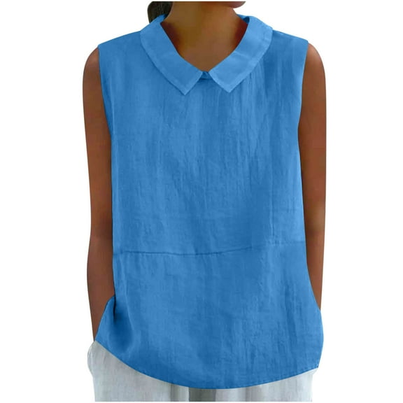 Admvng Women's Linen Blouse SleevelessPeter Pan Collar Tank Top Casual Summer Shirt