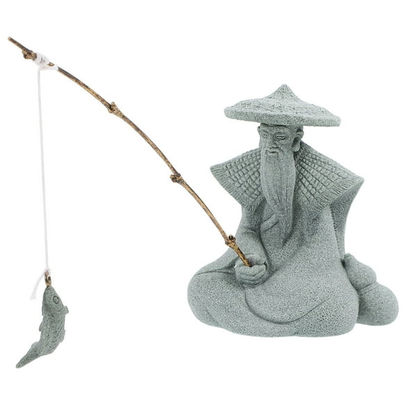 Worgeous Traditional Asian Fisherman Statue Resin Garden Decor For Fish Tank Bonsai 1pc