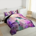 thumbnail image 3 of Manfei Hummingbird Bird Queen Comforter Set, Dreamy Purple Flower Floral Bedding Sets, Boho Jungle Animal Reversible Bedding Comforter Set, Luxury Bedroom Decor, 3-Piece, 3 of 8