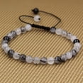 thumbnail image 2 of Natural Black Rutilated Quartz Gemstone 6mm Round Beads Adjustable Bracelet 7" Unisex, 2 of 3