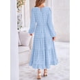 thumbnail image 4 of Light Blue Long Sleeve Tiered Maxi Dress With Floral Embroidery, 4 of 28