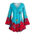 thumbnail image 1 of Camiseta con Estampado de Mariposa en Talla Extra con Mangas de Campanilla Rosegal  Mangas largas de talla grande, 1 of 5