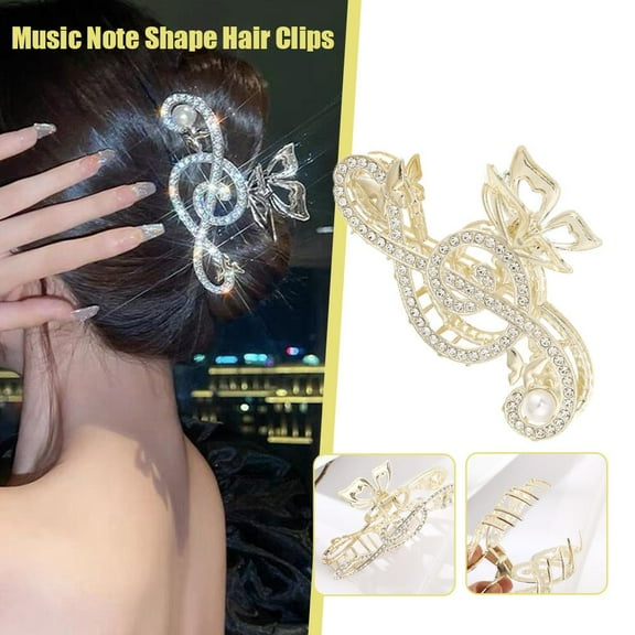 SSKFHGI Music Note Hair Clip Elegant Music Note Shape Hair Claw Headwear Fairy Glitter Rhinestone Hair Ponytail Claw Clamps Shark Clip Accessories