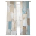 thumbnail image 2 of Blue Beige Semi Sheer Curtains 84 Inch Length 2 Panels Set, Modern Abstract Color Blocks Sheer Kitchen Curtain Privacy Voile Window Curtain for Living Room Bedroom Rod Pocket Drapes, 2 of 7