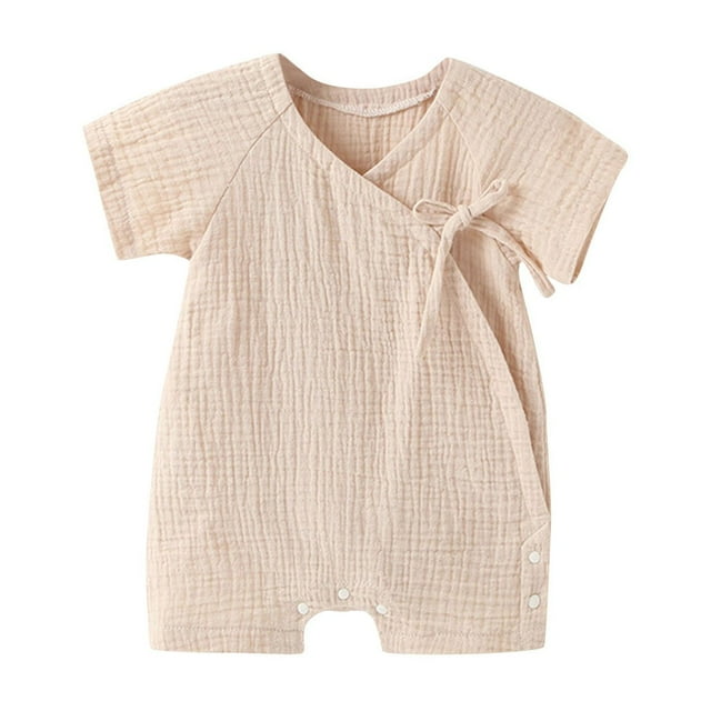FAIWAD Boys Girls Summer Romper Short Sleeve Button Open Crotch Jumpsuits Unisex Loose Comfy Romper