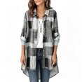thumbnail image 6 of Aboser Button Down Long Shirts for Women Retro Plaid Jacket Roll Up Long Sleeve Jackets Lightweight Casual Shacket Loose Fitted Collared Shirt Blouses, 6 of 6