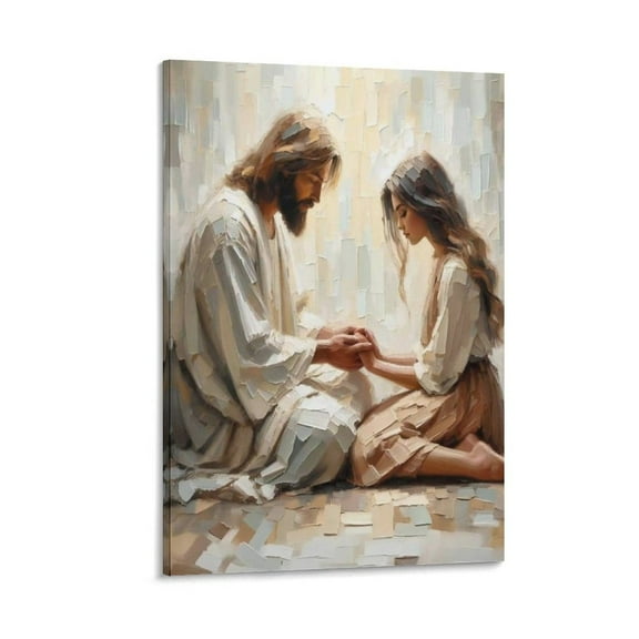 Jesus Wall Art Jesus And Woman Praying Poster Decorative Painting Canvas Wall Art Living Room Posters Bedroom Painting 20x30inch(50x75cm)