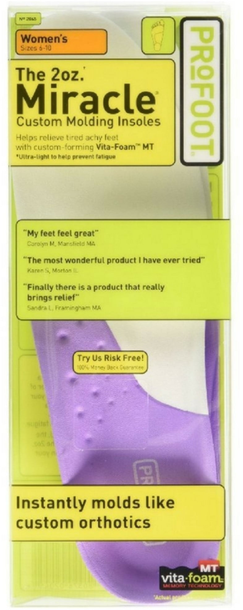 3pk Colors May Vary ProFoot Miracle Molding Insoles Women's Sizes 6-10 1 Pair 