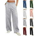 thumbnail image 2 of Summer Womens Linen Wide Leg Pants Casual Drawstring Solid Color Elastic Waist Sports Multi-Pocket Work Sweatpants Size S-2XL, 2 of 9