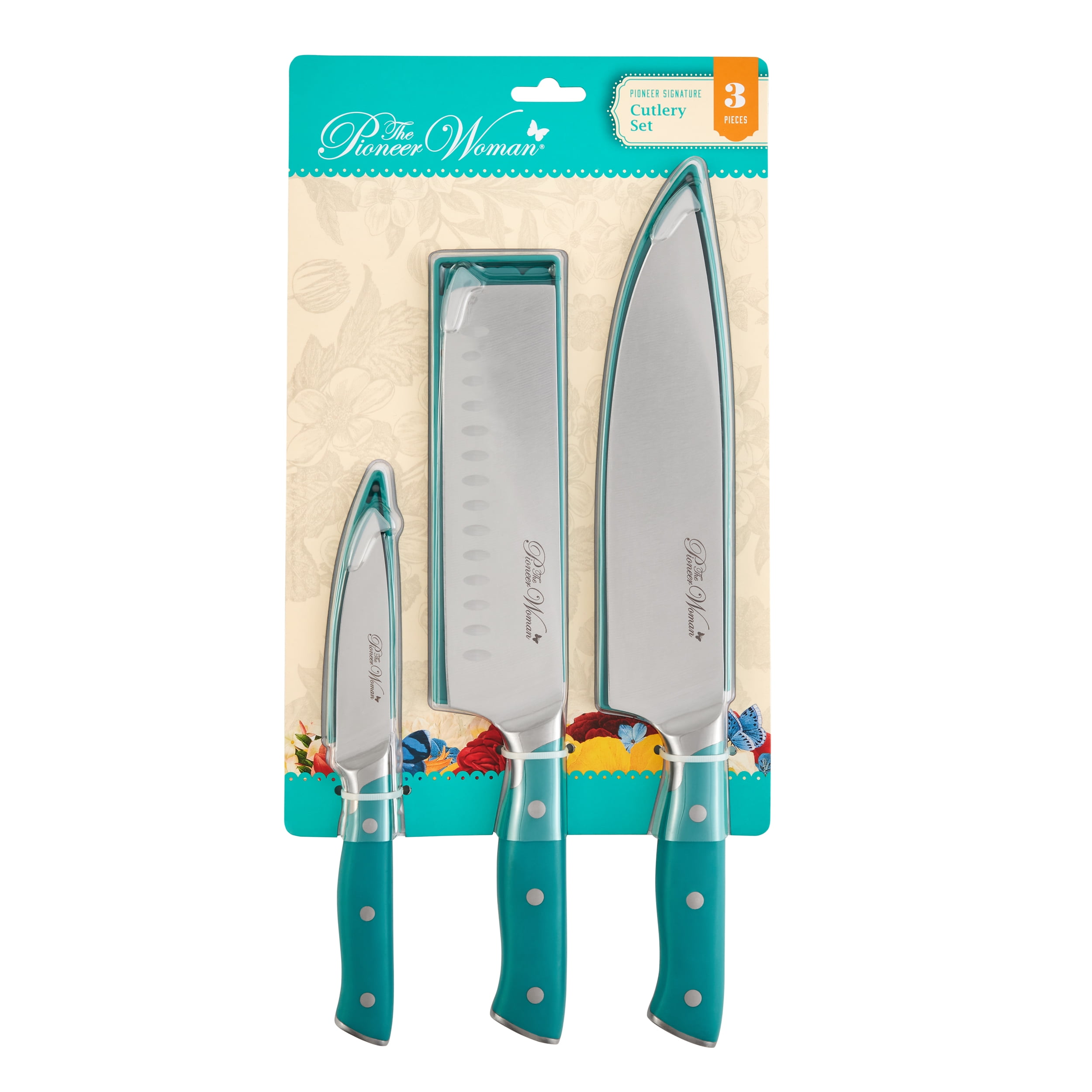 The Pioneer Woman Pioneer Signature 3-Piece Stainless Steel Cutlery Set, Teal