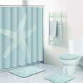 thumbnail image 3 of 4 Pcs Shower Curtain Set Starfish Seashells Wooden Nautical Sand Beach Shell Sea Blue with Non-Slip Rugs Toilet Lid Cover and Bath Mat Bathroom Decor Set 72" x 72", 3 of 7
