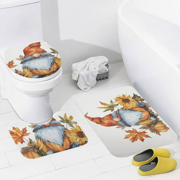 Autumn Pumpkin Gnome Thanksgiving Bathroom Mats Set of 3 Pieces,Non Slip Non Slip Mats, Washable Mats, Decorative Carpets for Bathrooms, Kitchens, And Bedrooms.