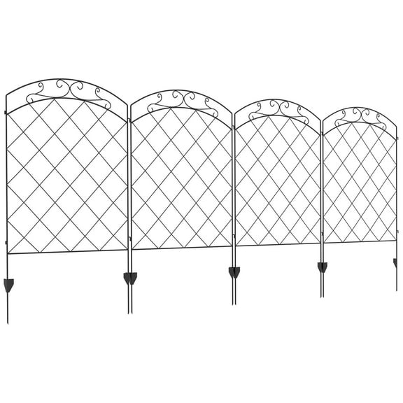 Fence Panels, Garden Fence, 4 Pack Steel Fence Panels, 11.4' L x 43" H, Rust-Resistant Animal Barrier Decorative Border Flower Edging for Yard, Landscape, Patio, Outdoor Decor, Arched Vines