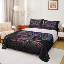 Feelyou Dreamy Life Tree Bed Sheets, Glitter Stars Starry SKy King Sheets, Wetsern Bohemian Style Sheet Set, Lightweight Room Decor, 4 Pieces