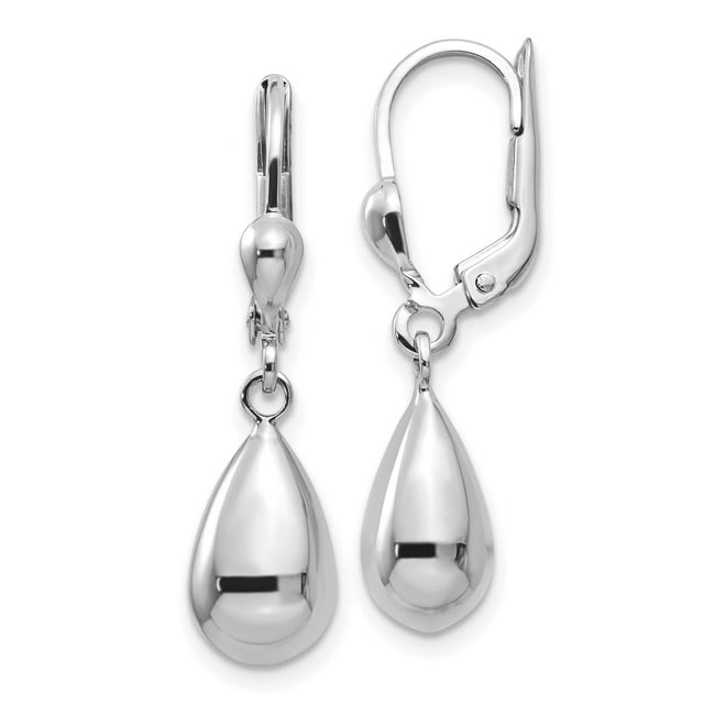 14k White Gold Drop Dangle Leverback Earrings