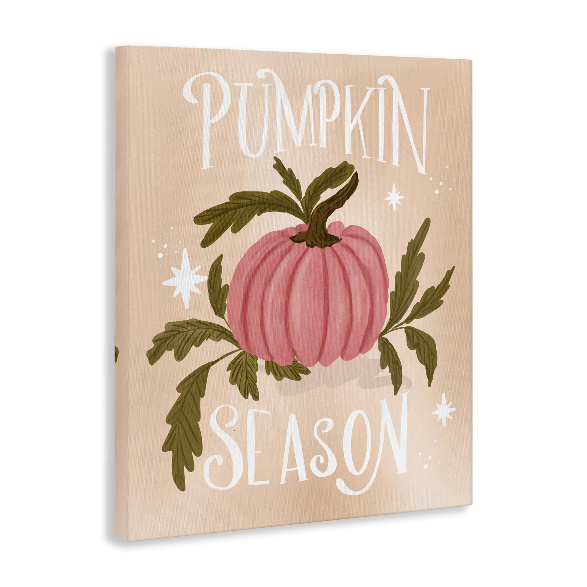 Stupell Industries Pumpkin Season with Leaves Plants & Flowers Painting Wrapped Canvas Art Print Wall Art, 16 x 20