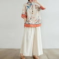 thumbnail image 3 of YM YOUMU Women 3/4 Sleeves Chinese Ethnic Floral Printed Shirt Stand Up Frog Button Traditional Cheongsam Blouse Tops, 3 of 5