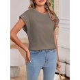 thumbnail image 3 of AIR-Womens Casual Crew Neck Tee Grommet Decor Cap Sleeve Tunic Tops Solid Color Loose Fitting Basic T-Shirt, 3 of 4