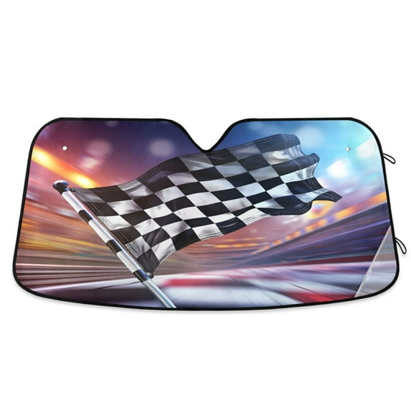 ALAZA Checkered Flag Windshield Sun Shade Car Foldable Sun Visor Block UV Rays Protector 55"x27.6"