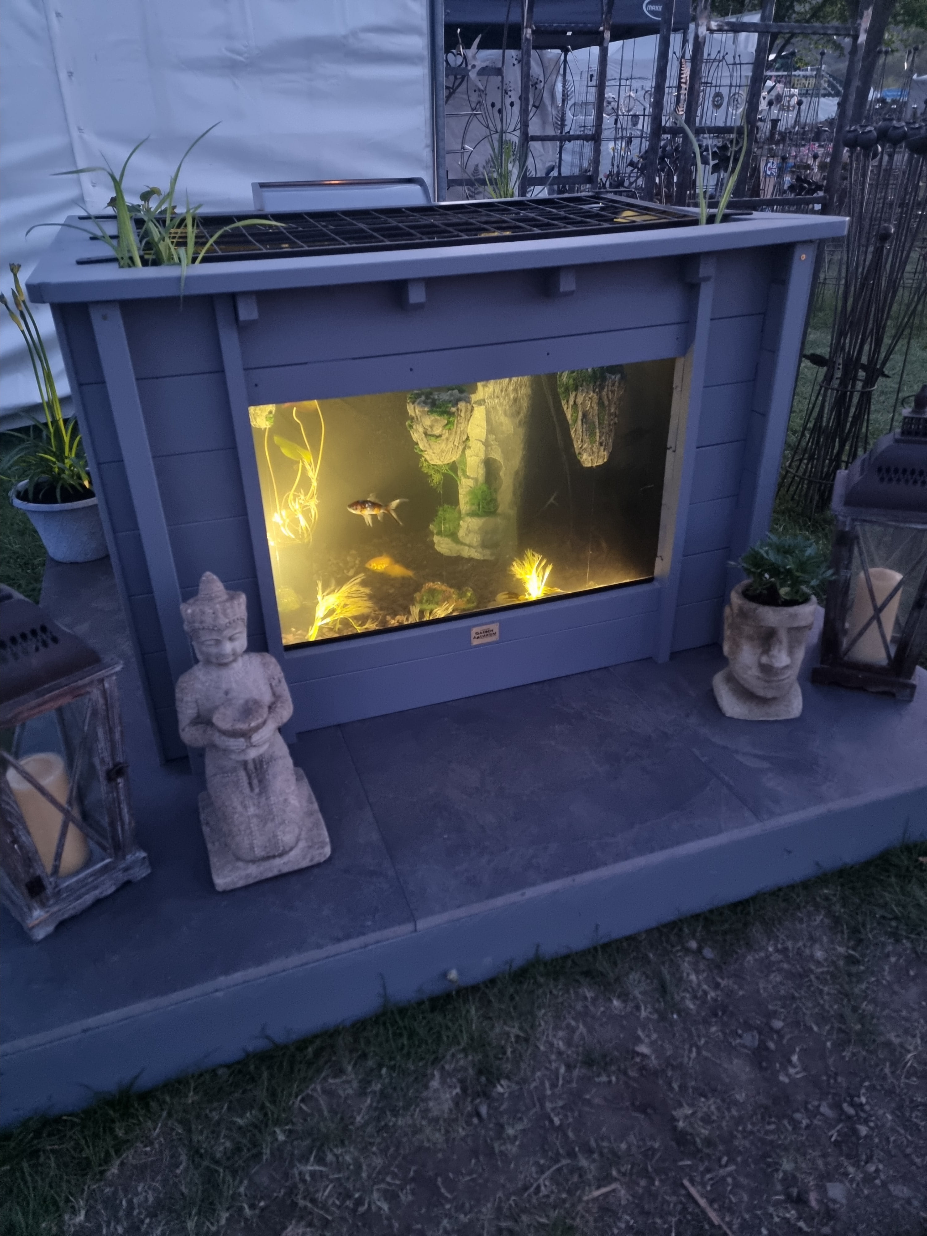 280G Light Gray Square Pond with Large Windows - Alba Clear View Garden Aquarium