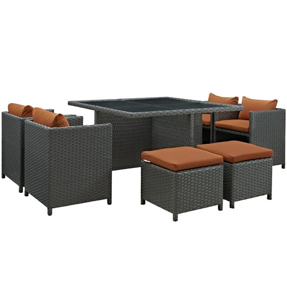 Modway Sojourn Ensemble de Salle à Manger d'Extérieur Sunbrella® de 9 Pcs en Toile Toscane