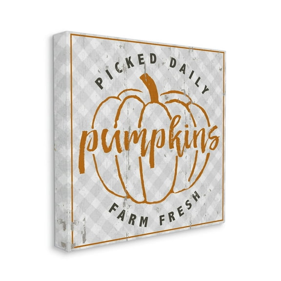 Farm Picked Pumpkins Charming Autumn Plaid Food & Beverage Gallery-Wrapped Canvas Print Wall Art, 17x17