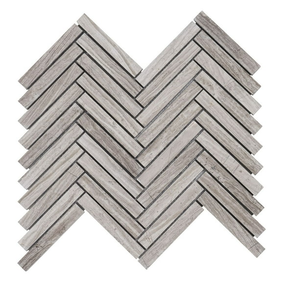 Modket TDH382NS Taupe Gray White Oak Marble Stone Herringbone Mosaic Tile Kitchen Backsplash