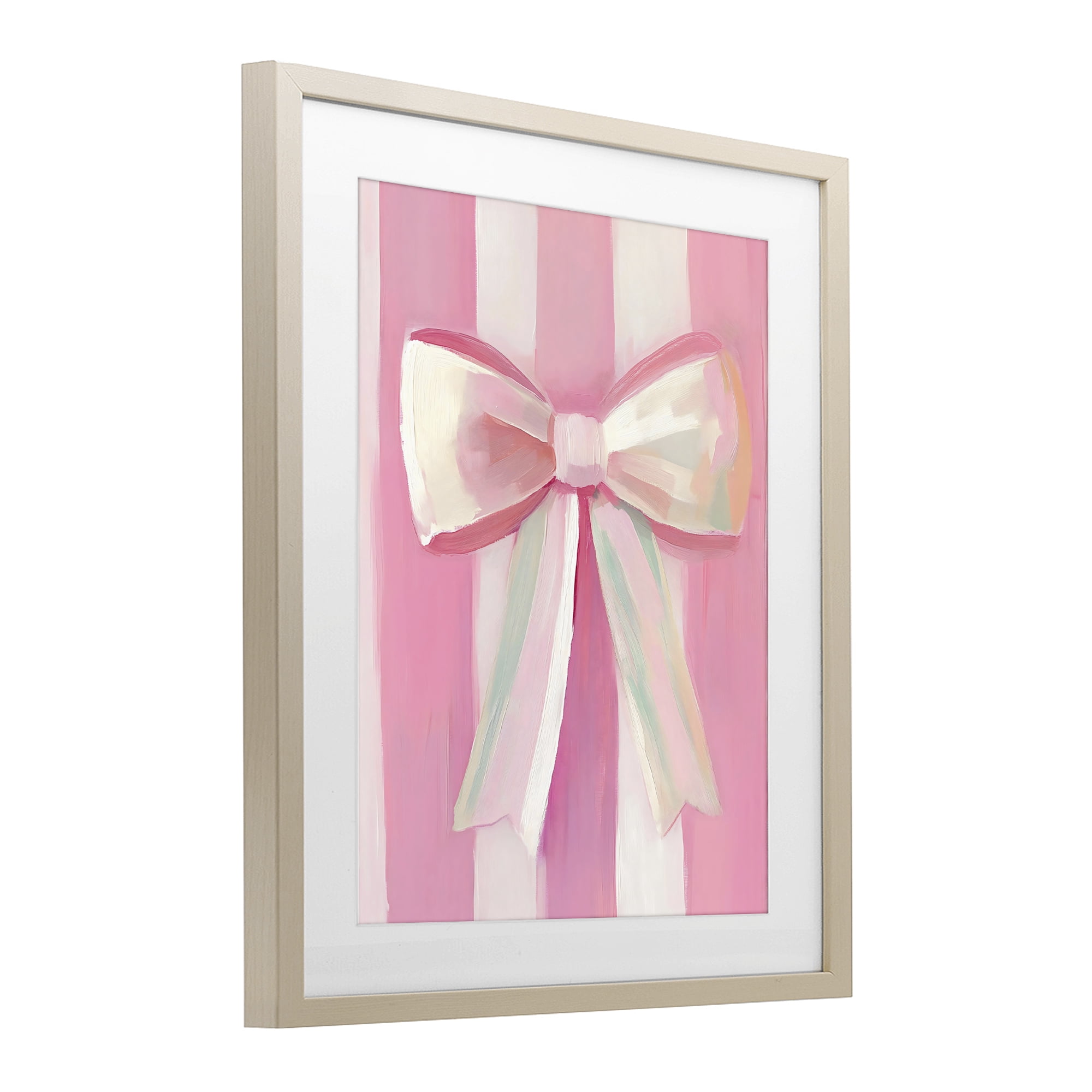 Stupell Industries Preppy Pink Bow on Stripes Birch Framed Print Under Glass, design by The Prints Vibe