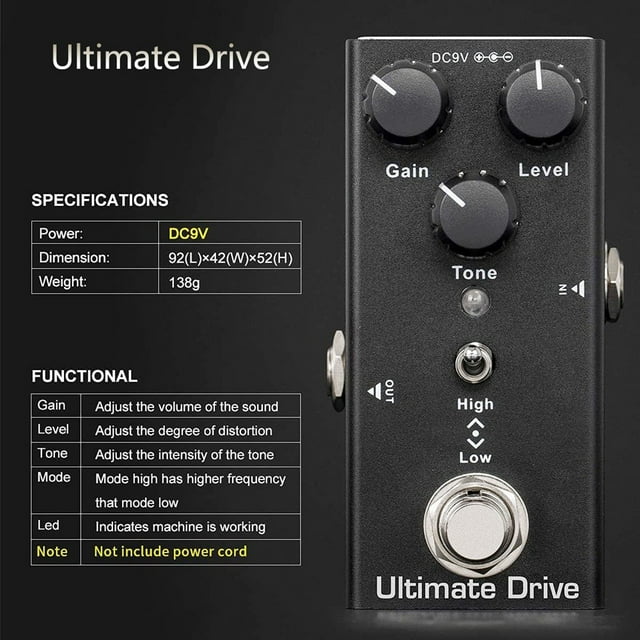 Effet de Guitare Portable Pédale de Distorsion Delay Chorus Trémolo Numérique Overdrive