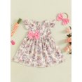 thumbnail image 3 of Toddler Baby Girl Easter Outfit Fly Sleeve Bunny Print Dress Rabbit Print Bowknot Fly Sleeve A-Line Dress Headband Summer Clothes, 3 of 9