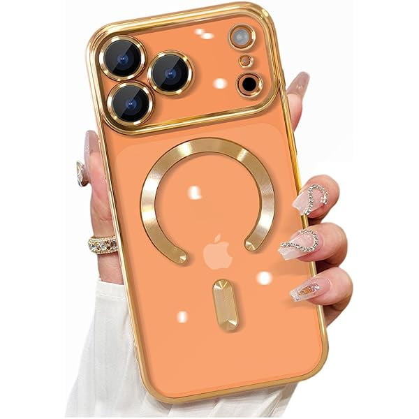 wonima11 Magnetic for iPhone 17 Pro Max Case Clear, Compatible with MagSafe, Built-in Camera Lens Protector, Soft Slim Phone Case Cover for iPhone 17Pro Max 6.9" - Gold