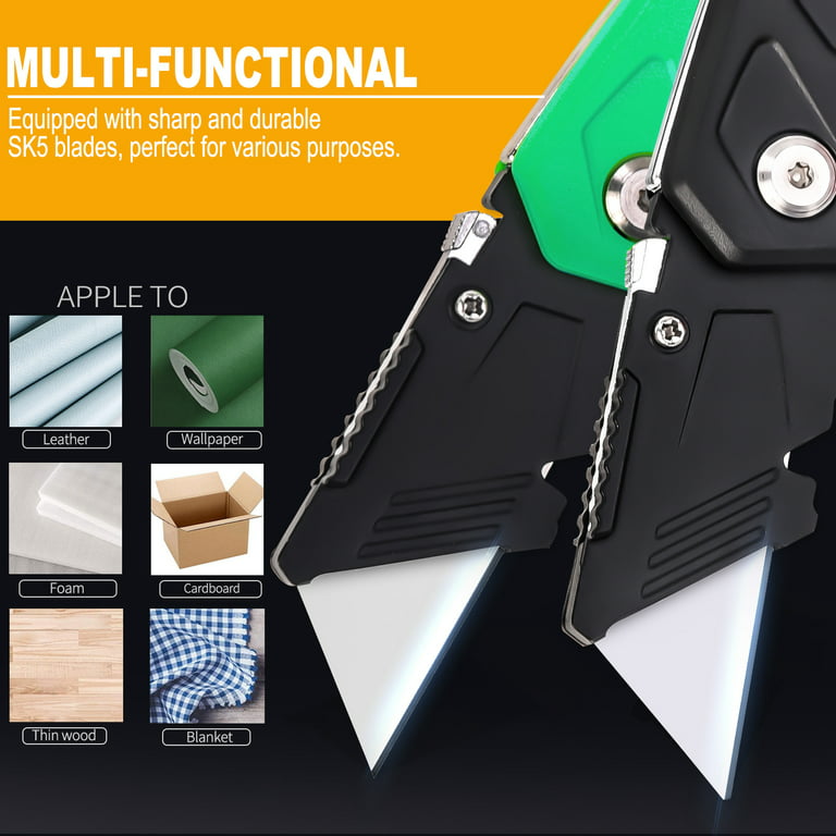 4pc Folding Utility Knife Quick Change Blade Lockback Safe Box Cutter belt  clip