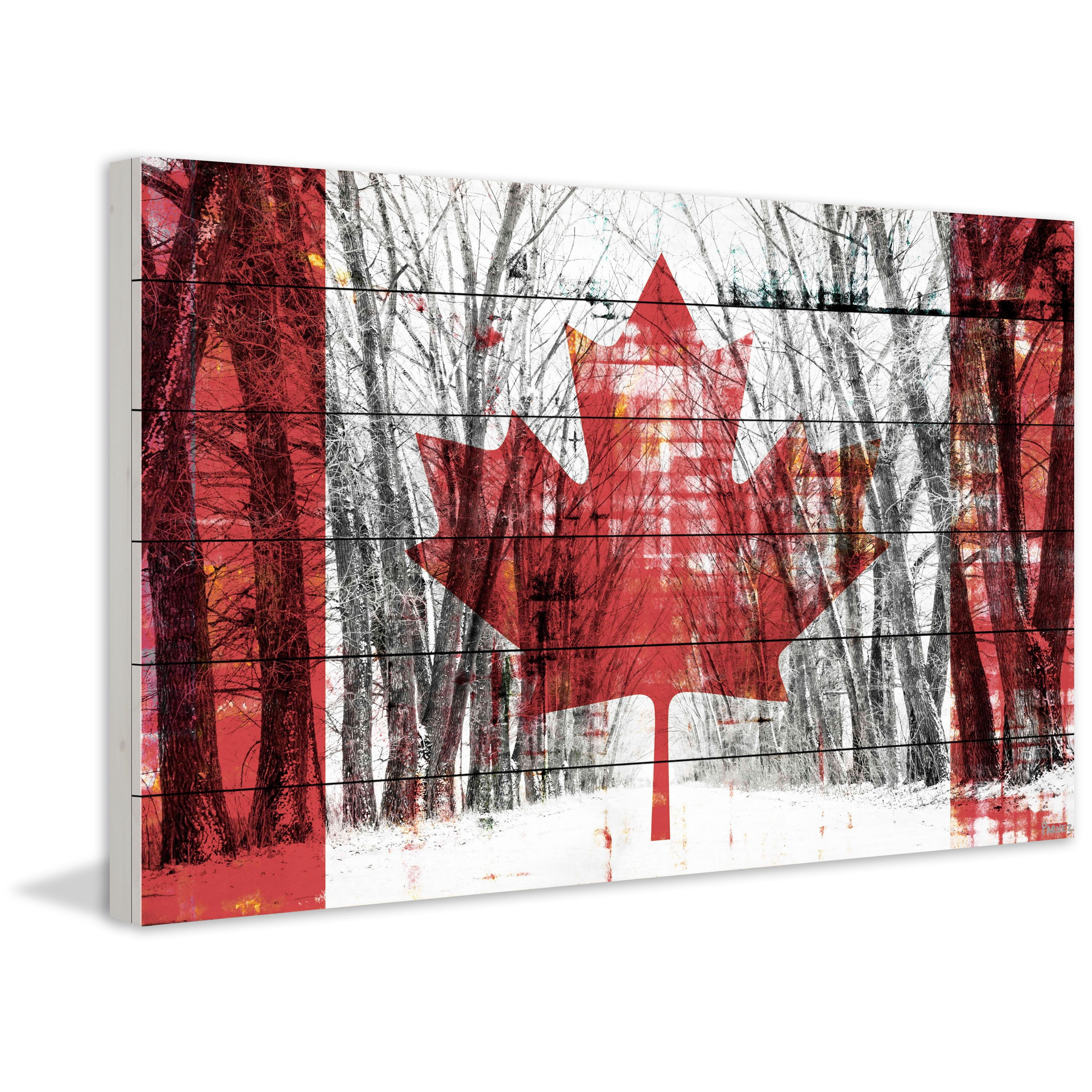 Parvez Taj  - Canadian Rows of Trees Painting Print on White Wood - Multi-Color 45 x 30
