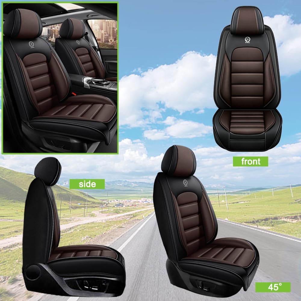 AFUNTIO Seat Covers for Chevy 99% Models,2PCS Leather Car Seat Cushions,Waterproof Car Sit Protectors,Nonslip Interior Accessories(Black and Coffee)