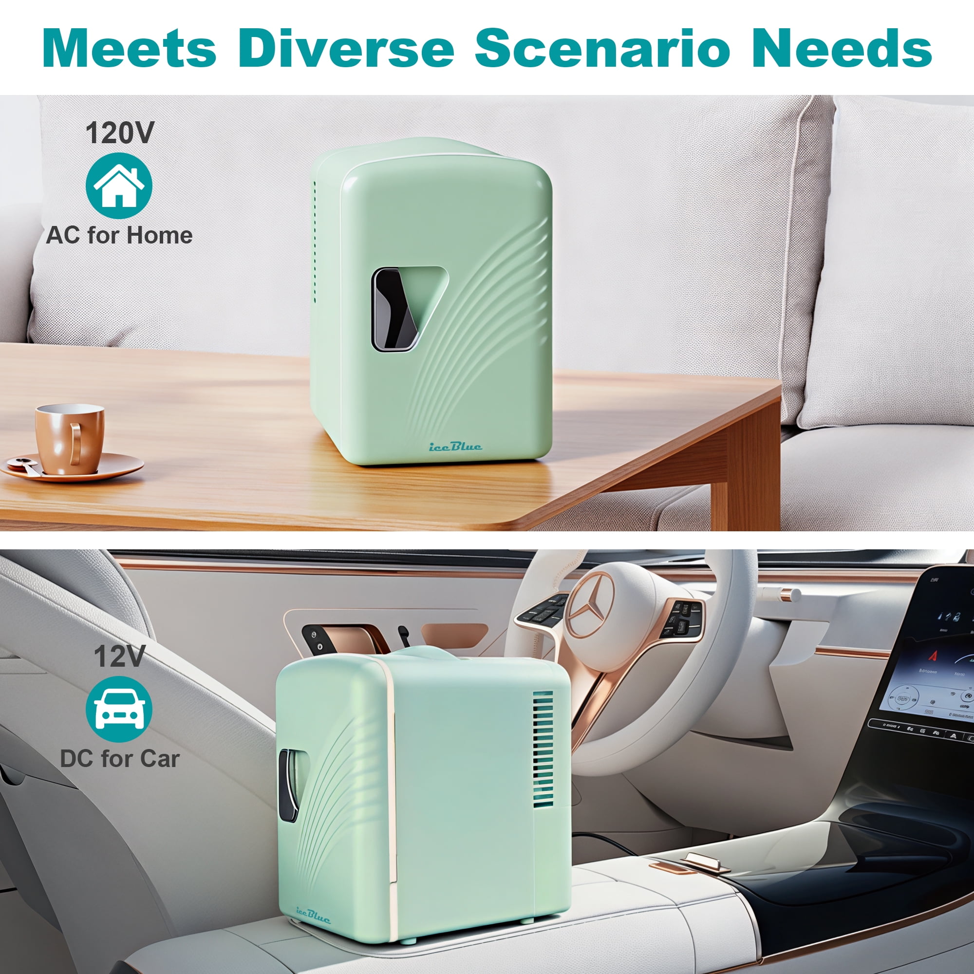 iceBlue 4L/6Can Portable Mini Fridge, Makeup & Skincare Refrigerator with Removable Shelf, Retro Design Wave Pattern Door & Matte Finish Body