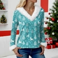 thumbnail image 5 of larppty Women's Faux Fur Trim V-Neck Sweater | Festive Christmas Graphic Long Sleeve Holiday Top (Sky Blue, XXL), 5 of 5