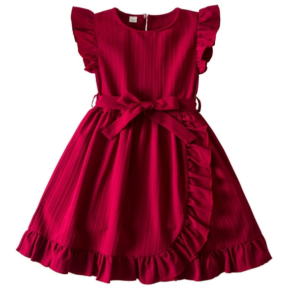XQYLOS Girls Summer Princess Dress with Sweet Ruffle Details, Short Sleeve Comfort Casual Dress for Toddler Girls, Stretchy Fabric Party Outfit