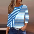 thumbnail image 7 of Ayolanni Striped Blouses for Women Trendy Scoop Neck 3/4 Sleeve Going Out Blouse Ladies Fitted Shirts Womens Tops Blue M, 7 of 7